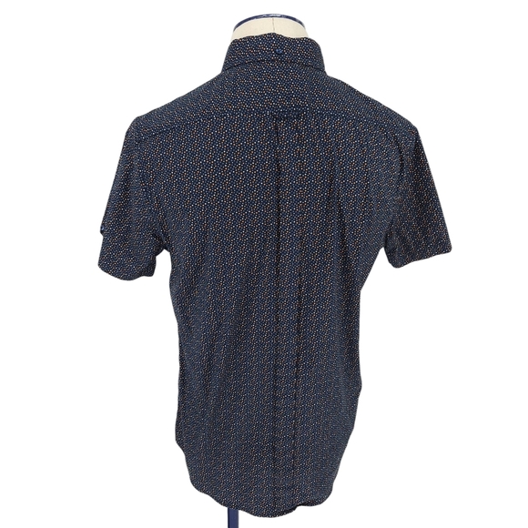 Ben Sherman Stretch Slim Fit Shirt Navy Polka Dot Short Sleeve Button Collared - Picture 5 of 8